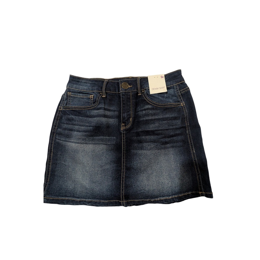 SO Girls Dark Wash Denim Skirt Size 14 Stretch Mini Five Pocket DG91Y208R